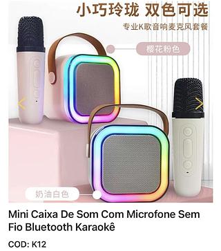 Mini Caixa De Som Com 1 Microfone Sem Fio Bluetooth Karaokê