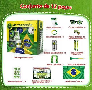 Kit 12 peças Torcedor Brasil Copa Do Mundo 2026 Completo