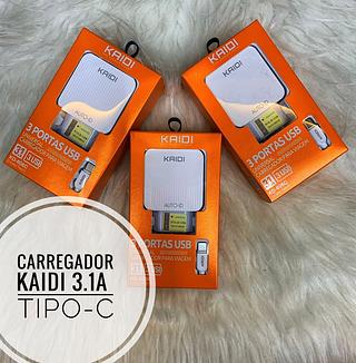 Carregador Tipo c 3.1A 3USB kaidi Com 100pcs