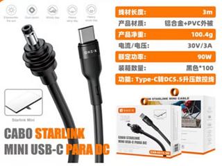 Cabo Starlink Mini Tipo-C para DC Comprimento do cabo: 3M Material do produto: Liga de alumínio Peso líquido: 100.4g Potência nominal: 90W Função do produto: Tipo-C - DC CAB615 3M