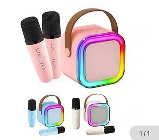 Mini Caixa De Som Com 2Microfone Sem Fio Bluetooth Karaokê com luz caixa fechado com 40pcs