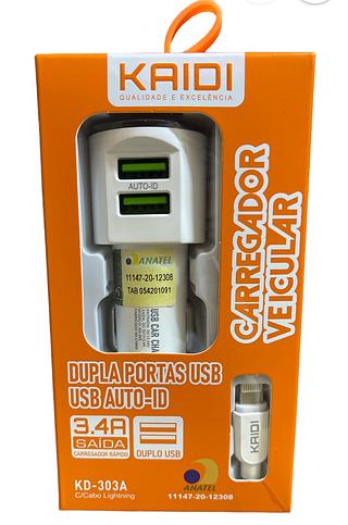 Carregador de carro 3.4A iphone kaidi KD-303A