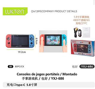 Console Mini Vídeo Game Portátil Jogos Retrô 5.8 polegadas 4.800 jogos 16gb YXJ686