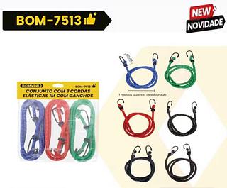 CONJUNTO COM 3 CORDAS ELÁSTICAS IM COM GANCHOS BOM7513