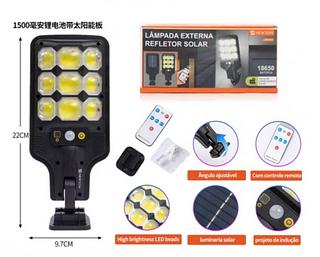 LÂMPADA DE PAREDE EXTERNA - Carregamento solar com controle remoto - 22cm de altura por 9.7cm de largura - luz led 1500mha com sensor de presença LUM2535