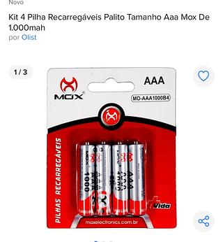 Pilha Recarregáveis Palito Tamanho Aaa Mox