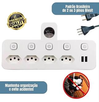 Filtro De Linha Adaptador 4 Tomadas 2 Usb Bivolt MF4015