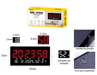 Relógio de parede •47*23CM • Com display de temperatura • Uso com tomada elétrica BMR815