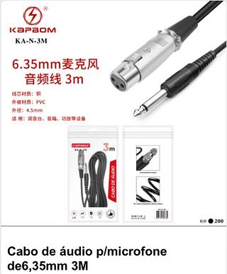 Cabo de áudio p/microfone de6,35mm 3M KAN3M