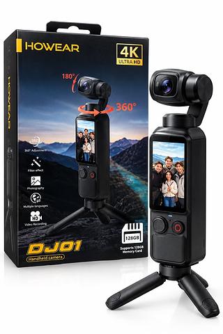 Filmadora Digital 4k Howear Dj01 múltiplas linguagens Gimbal 360° Tela 2" 128gb DJ01