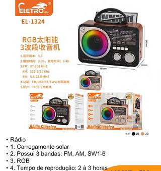 Rádio Clássico Bluetooth USB cartão memória com RGB EL-1324