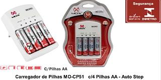 Carregador de Pilhas MO-CP51 c/4 Pilhas AA - Auto Stop