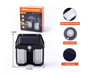 LÂMPADA DE PAREDE EXTERNA - Carregamento solar - 15cm de altura por 14.5cm de largura - com luz led com sensor de presença NTD137