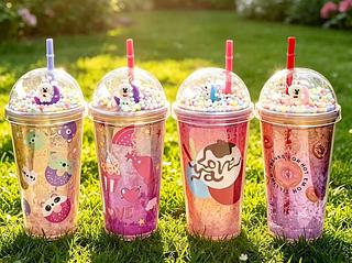 Copo Parede Dupla Glitter Canudo Acrílico Personalizado 450ML QW28