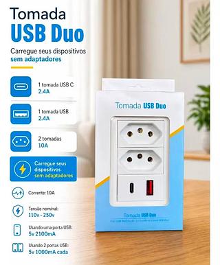 Tomada De Embutir 2 Tomadas Usb + Usb-c