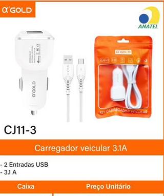 Carregador tipo c veicular TPC 3.1 2USB