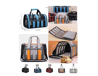 BOLSA DE TRANSPORTE PET - com bolso lateral / dobrável - com ziper / 48x27x25cm - tela transparente PET1012
