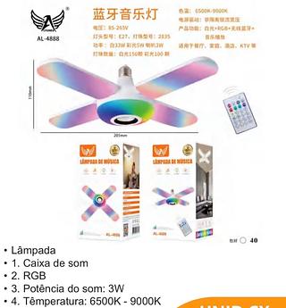 Lâmpada com caixa de som Bluetooth Com RGB AL4888