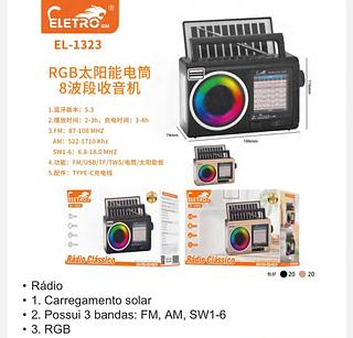 Rádio Clássico Bluetooth USB cartão memória com RGB EL-1323