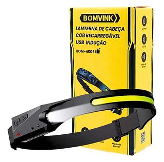 Lanterna de cabeça cob recarregável USB indução BOM-4008
