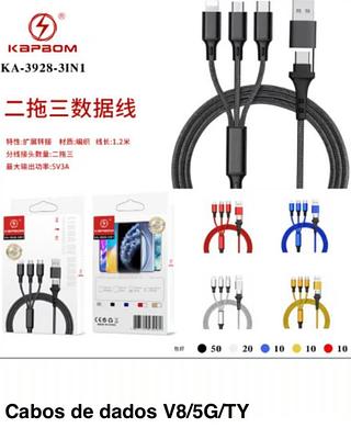 Cabo de dados v8/iPhone/tipo c 3IN1 com adaptador USB KA3928
