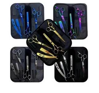 Kit Tesoura Profissional Cortar Cabelo Fio Navalha Barbearia