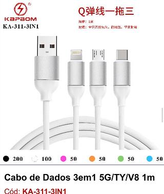 Cabo de dados 3EM1 5G/TY/v8 KA3113IN1