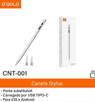 Caneta stylus ponta substituivel para iPhone e Android carregamento USB-C CNT001