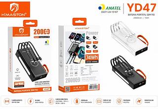 Carregador portátil 20mil MAH com cabo V8/light/tipo c YD47