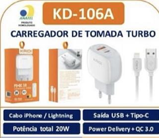 CARREGADOR DE TOMADA TURBO USB + Tipo-C KD-106IPHONE