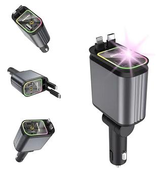 Carregador Veicular 4 Em 1 120w Turbo Usb-c+ Lightning Cabo LM-120