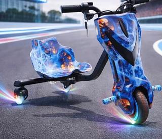 Triciclo elétrico infantil de 6,5 polegadas e 300W com luzes LED, Bluetooth, 3 velocidades e equipamentos de proteção (capacete, joelheiras e cotoveleiras)