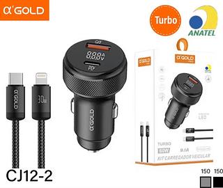 Carregador veicular iOS 9.1A - PD+QC Turbo- 30W - Exibição de LED CJ122